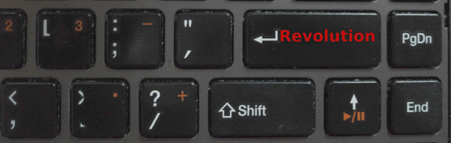 Keyboard with the enter key renamed to "revolution."