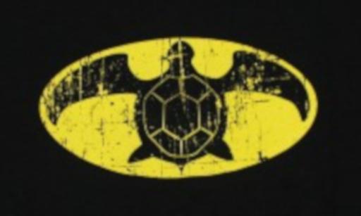 A sea turtle in the style of the bat signal.