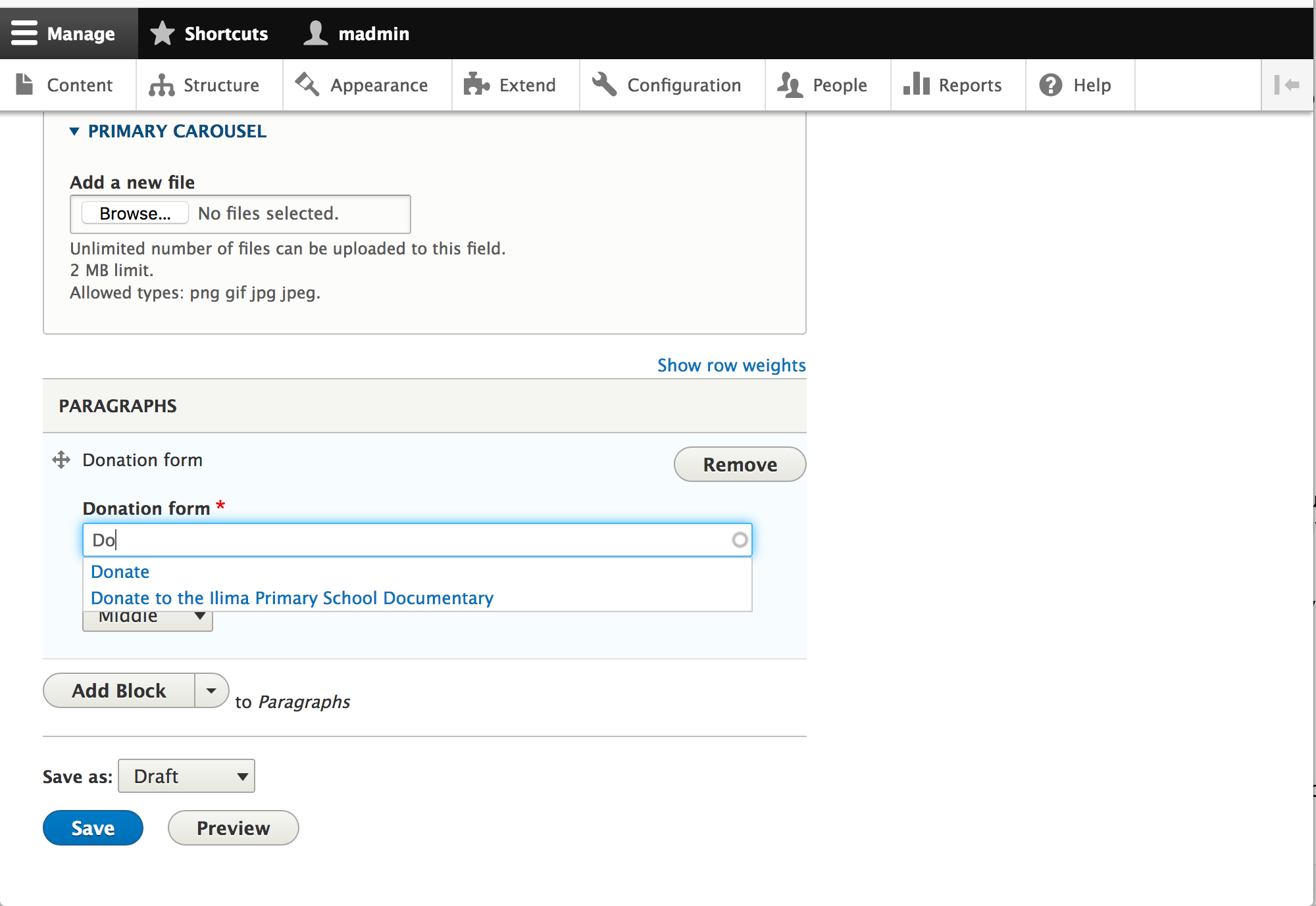 Paragraph donation form with autocomplete field.