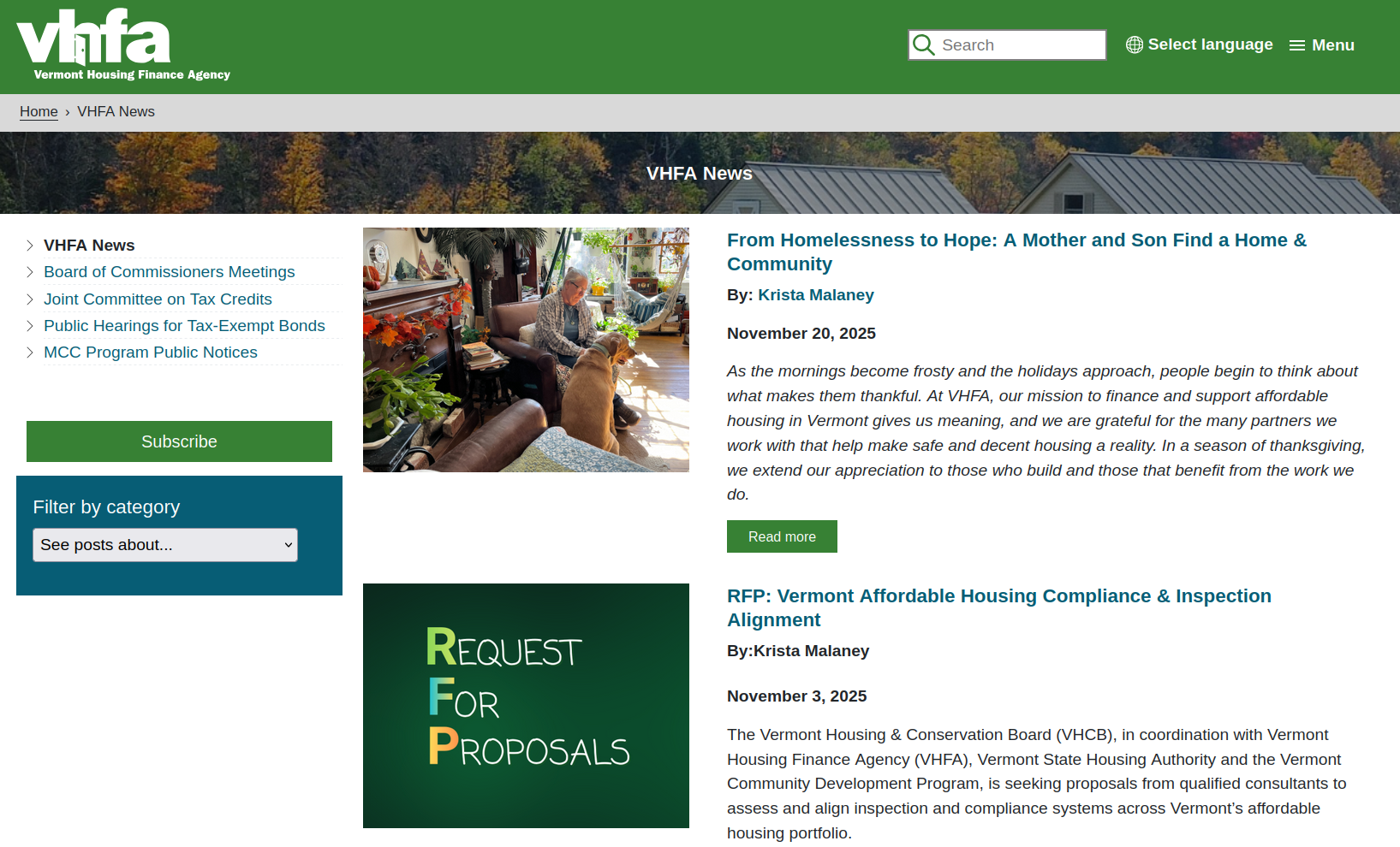 VHFA news page
