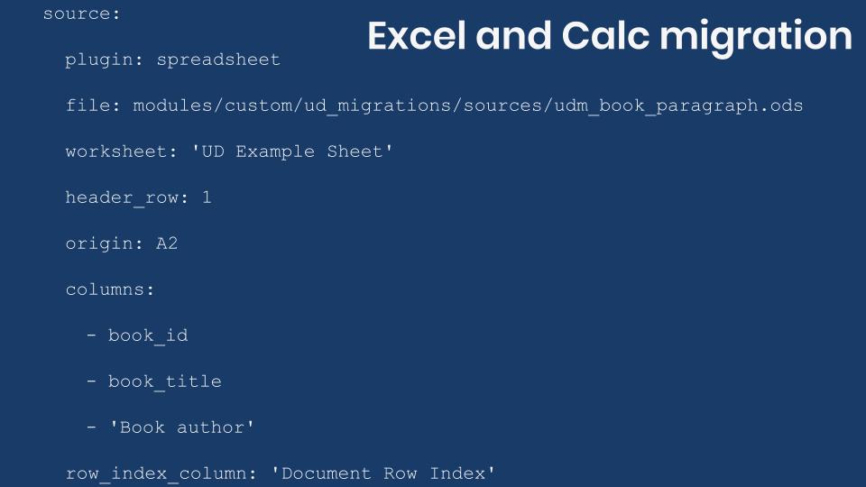 Example configuration for Microsoft Excel and LibreOffice Calc migration.