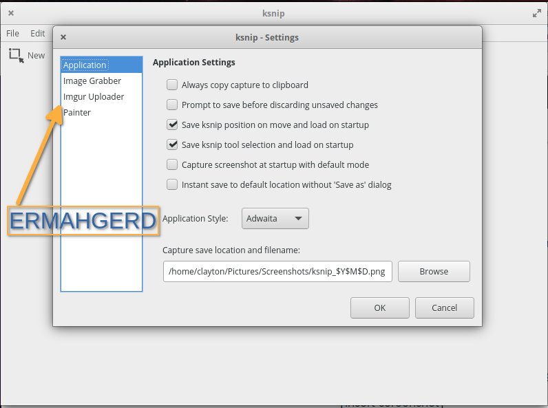 Configuration settings of Ksnip.