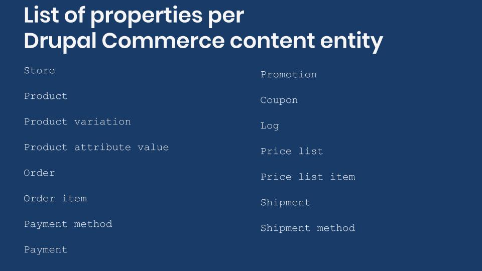 List of Drupal Commerce content entities.
