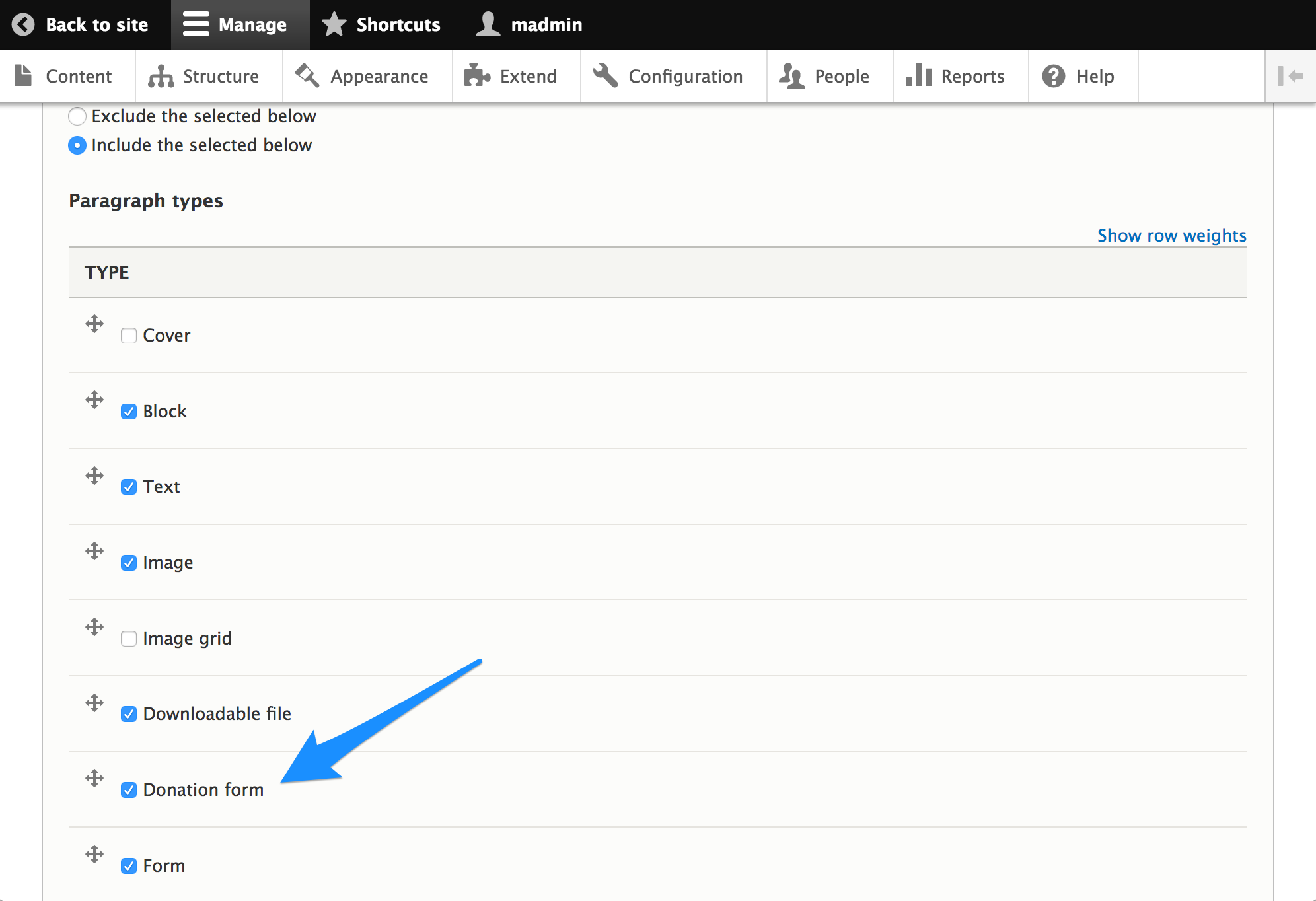 Field configuration page with paragraph options.