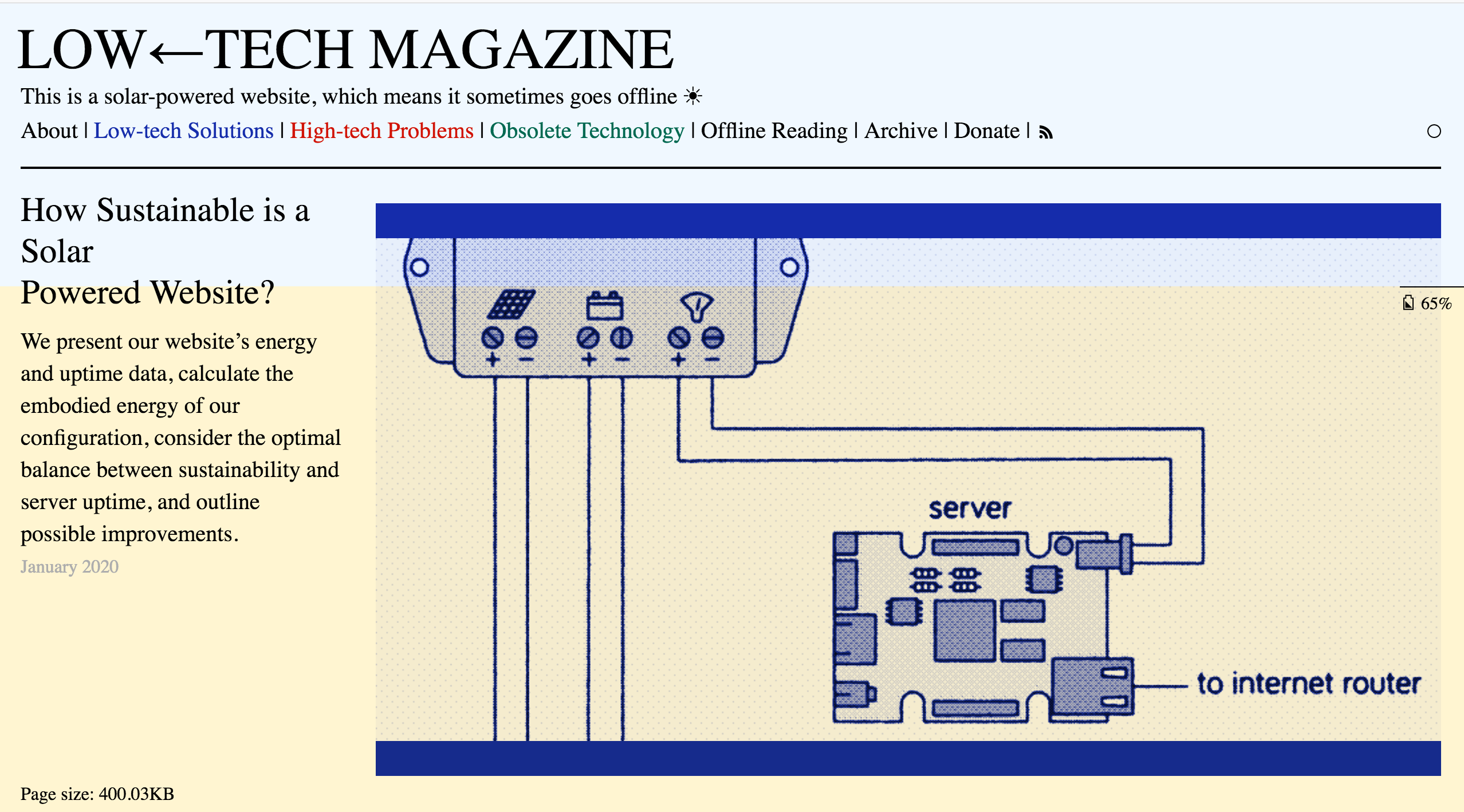 Screenshot of the low tech magazine website.