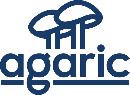 Agaric logo stacked on agaric wordmark.