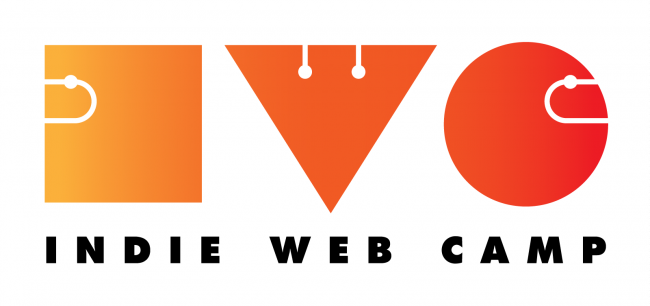 Indie Web Camp logo with stylized square, triangle, and circle representing I, W, and C